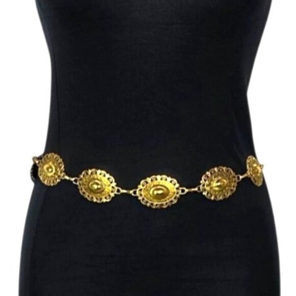 Leacoolkey Accessories - Leacoolkey Womens Gold Metal Waist Chain Belt Oval Filigree Design Adjustable Fi